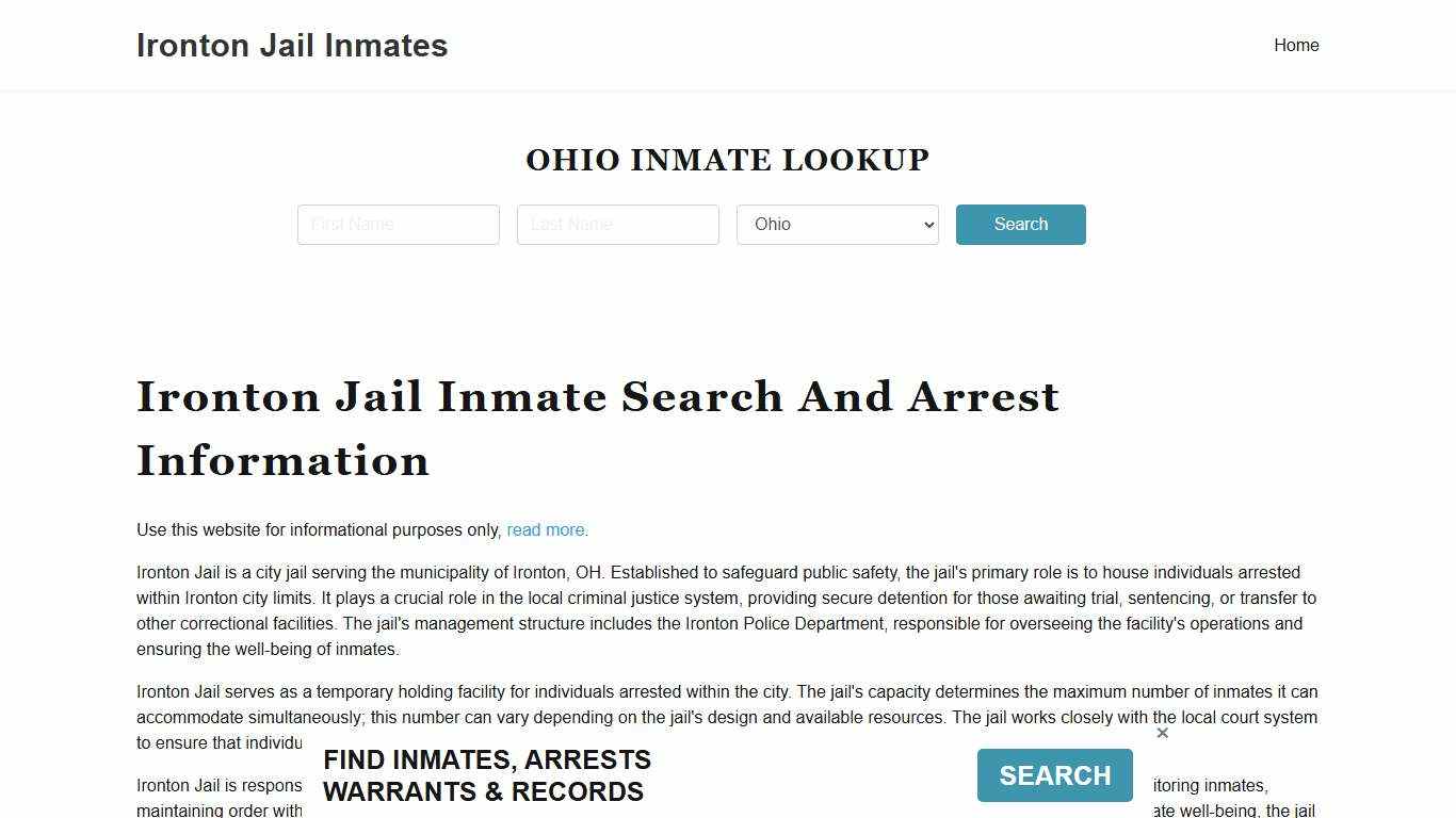 Ironton Jail, Police Department, OH Inmate Roster, Arrest Search